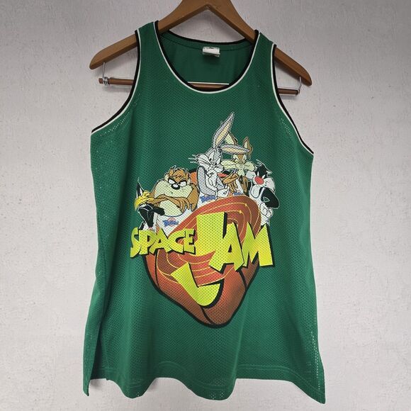 Original Space Jam Looney Tunes Green Basketball Jersey Shirt Mens Small 90s VTG - Picture 1 of 7